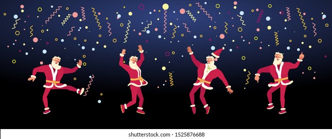 Merry Christmas and Happy New Year banner template! Young athletic Santa Claus isolated. Flat Art Vector illustration