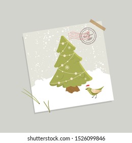 Merry Christmas and Happy New Year tree. Cartoon styled illustration.Vector design element.