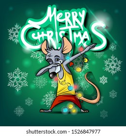 Merry Christmas and Happy New Year 2020. Christmas card with Rat,snowflakes and Christmas logo