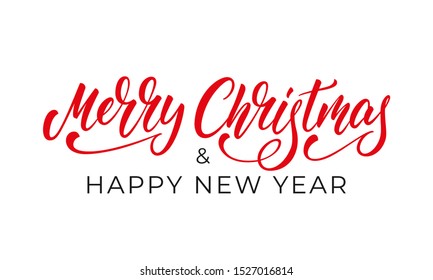 Merry Christmas And Happy New Year Lettering. Christmas And New Year Text Calligraphy Label Design.