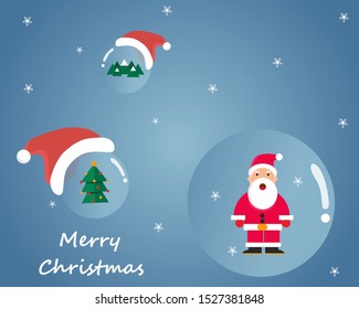 Merry Christmas and happy new year greeting card with cute Santa Claus hat and glass ball.