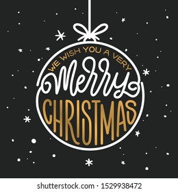 Merry Christmas and Happy New Year lettering template. Greeting card invitation with snowflakes. Winter holidays related typographic quote. Vector vintage illustration.