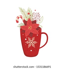 Merry Christmas and Happy New Year red cup. Cartoon styled illustration.Vector design element.