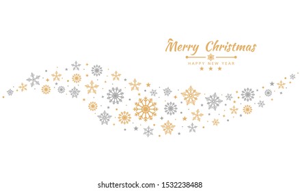 Merry Christmas and Happy New Year background with Christmas tree made of snowflakes. Vector illustration