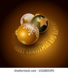 Merry Christmas and Happy New Year greeting card design. Vector illustration. 