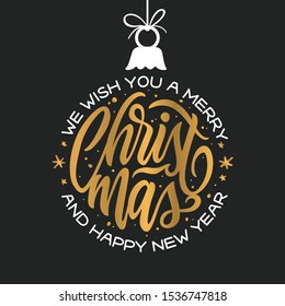 Merry Christmas and Happy New Year lettering template. Greeting card invitation with snowflakes. Winter holidays related typographic quote. Vector vintage illustration.
