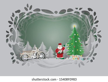 Merry Christmas and happy new year card template with Santa Claus in winter season, Paper art  style.
