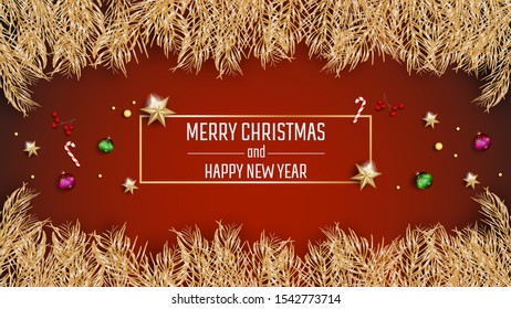 Merry Christmas and Happy New Year Greeting Card with decoration Background.