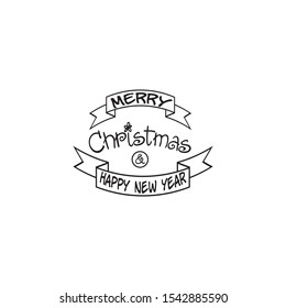 Merry Christmas. Happy new year lettering, badges, set on a white background. Lettering for postcard, poster, logo. Vector