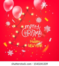 Merry Christmas and Happy New Year wishes card with abstract Christmas tree
garland