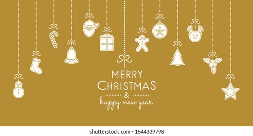 Merry Christmas and Happy New Year - card with hand drawn decorations. Vector.