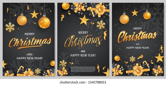 merry christmas and happy new year black backgrounds template set with gold glitter elements vacation star party black abstract holiday background scene ball new gold ceremony performance dark christm