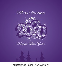 Merry Christmas And Happy New Year 2020 Purple Firework Greeting Card Design