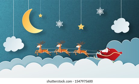 Merry Christmas and Happy new year greeting card in paper cut style. Vector illustration Christmas celebration background. Banner, flyer, poster, wallpaper, template, advertising display.
