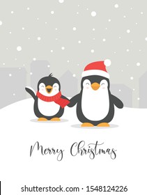 Merry Christmas and Happy New Year Postcard. Cute flat characters. 