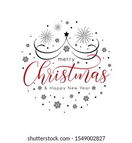 Merry christmas and Happy New Year. Lettering design card template. Vector Illustration
