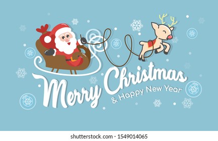 Merry Christmas And Happy New Year. Hand drawn Lettering design. Vector Illustration.