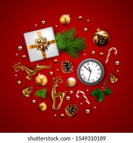 Merry Christmas and Happy New Year. Background, postcard. Highly realistic illustration.