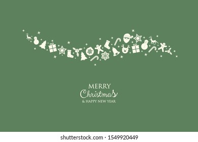 Merry Christmas and Happy New Year - card with hand drawn decorations. Vector.