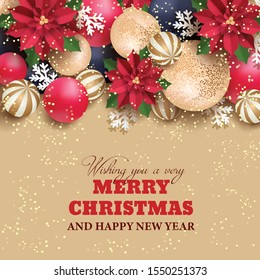 Merry Christmas and Happy New Year 2019 greeting card, vector illustration.