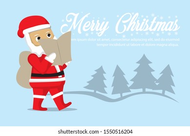 Merry Christmas and happy new year with cute Santa Claus. Holidays cartoon character vector.