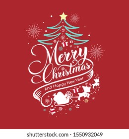 Merry Christmas And Happy New Year. Hand drawn Lettering design. Vector Illustration.