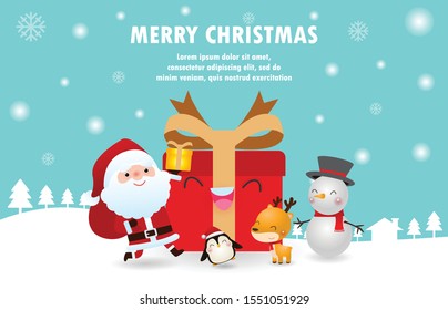 Merry Christmas and Happy New Year. Christmas celebrations with cute santa claus for Christmas card Template for advertising brochure, your text, isolated on background Vector illustration