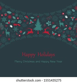 Merry Christmas and happy new year with vintage holiday elements for greeting card or background,vector illustration