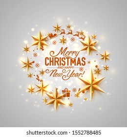 Merry Christmas and happy new year stars circle, vector background, design. Vector illustration