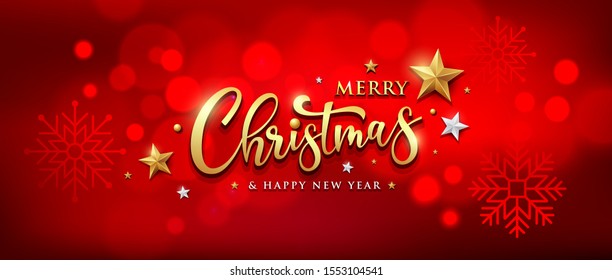 Merry christmas and happy new year vector snowflake and red bokeh background, illustration