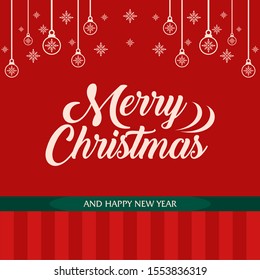 Merry Christmas and Happy New Year typography on Red background with snowflakes Vector Illustration Vol.1, good for card invitation design, poster, print and other uses.