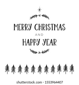 Merry Christmas  and happy new year vector text Calligraphic Lettering design card template. Creative typography for Holiday Greeting Gift Poster. Calligraphy Font style Banner.