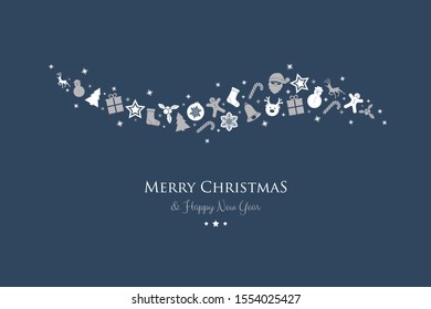 Merry Christmas and Happy New Year - card with hand drawn decorations. Vector.