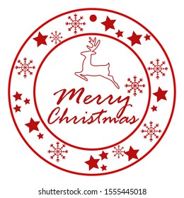 Merry Christmas and Happy New Year circle badges, stamps or labels with text inscription. Decorative template for banner, greetings card, poster. Vector EPS10 illustration