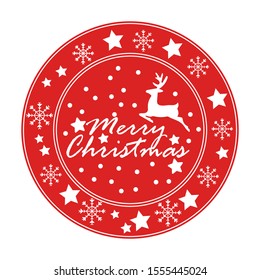Merry Christmas and Happy New Year circle badges, stamps or labels with text inscription. Decorative template for banner, greetings card, poster. Vector EPS10 illustration