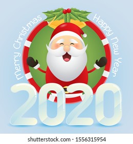 Merry christmas and happy new year illustration with cute santa clause