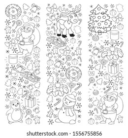 Merry Christmas and happy new year. Santa Claus, deer, snowman, penguin. Vector pattern.