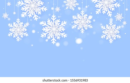 Merry Christmas and Happy New Year background with Christmas tree made of snowflakes. Vector illustration