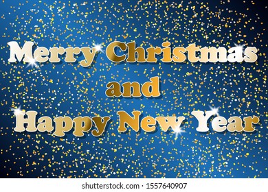 Merry Christmas and Happy New Year. Gold Design. Greeting card template. Gold Shining Pattern. Xmas, New Year banner, ornament, poster, decor with gold text on bright background - vector illustration.