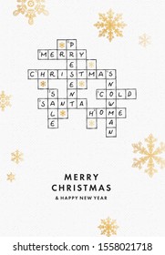 Merry Christmas and Happy New Year greeting card vector background template. Creative concept. Vector illustration of golden snowflakes
