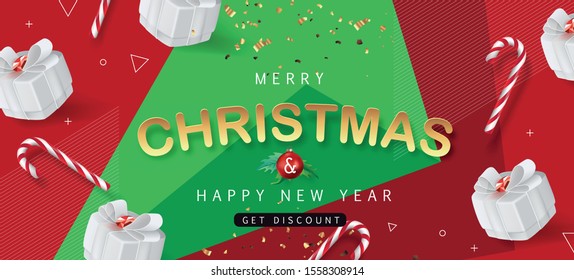 Merry Christmas and Happy New Year background for Greeting cards. Vector illustration. 