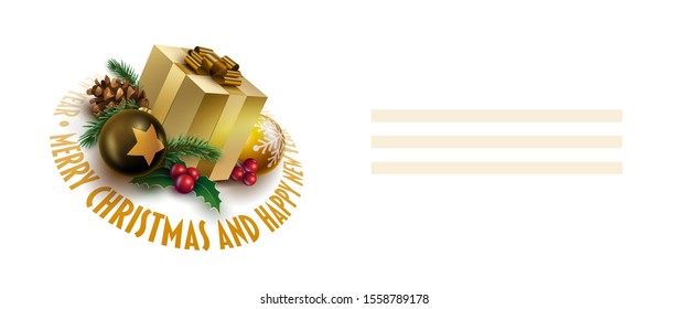 Merry Christmas and Happy New Year greeting card design. Vector illustration. 