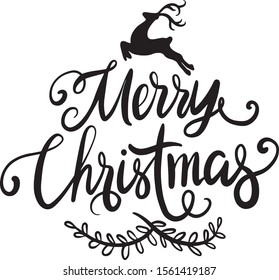 Merry Christmas and Happy New Year lettering template. Monochrome greeting card or invitation. Winter holidays related typographic quote. Vector vintage illustration.