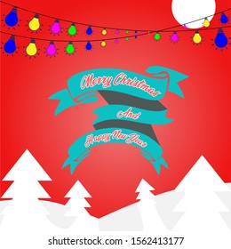 Merry Christmas and Happy New Year with ribbon
