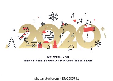 Merry Christmas and Happy New Year 2020. Modern vector illustration concept for background, greeting card, party invitation card, website banner, social media banner, marketing material.