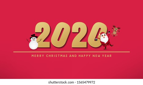merry christmas and happy new year 2020 vector design
