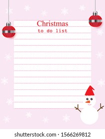 Merry Christmas and Happy New Year note paper design with snowman,Christmas ball and snowflake,vector illustration.