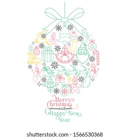 Merry Christmas and Happy New Year Cool Vector Background. Merry Christmas vector illustration isolated on white background. Christmas vector icon and simple flat symbol for graphic design resources