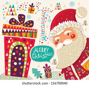 Merry Christmas and Happy New Year card  with Santa