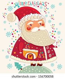 Merry Christmas and Happy New Year card  with Santa